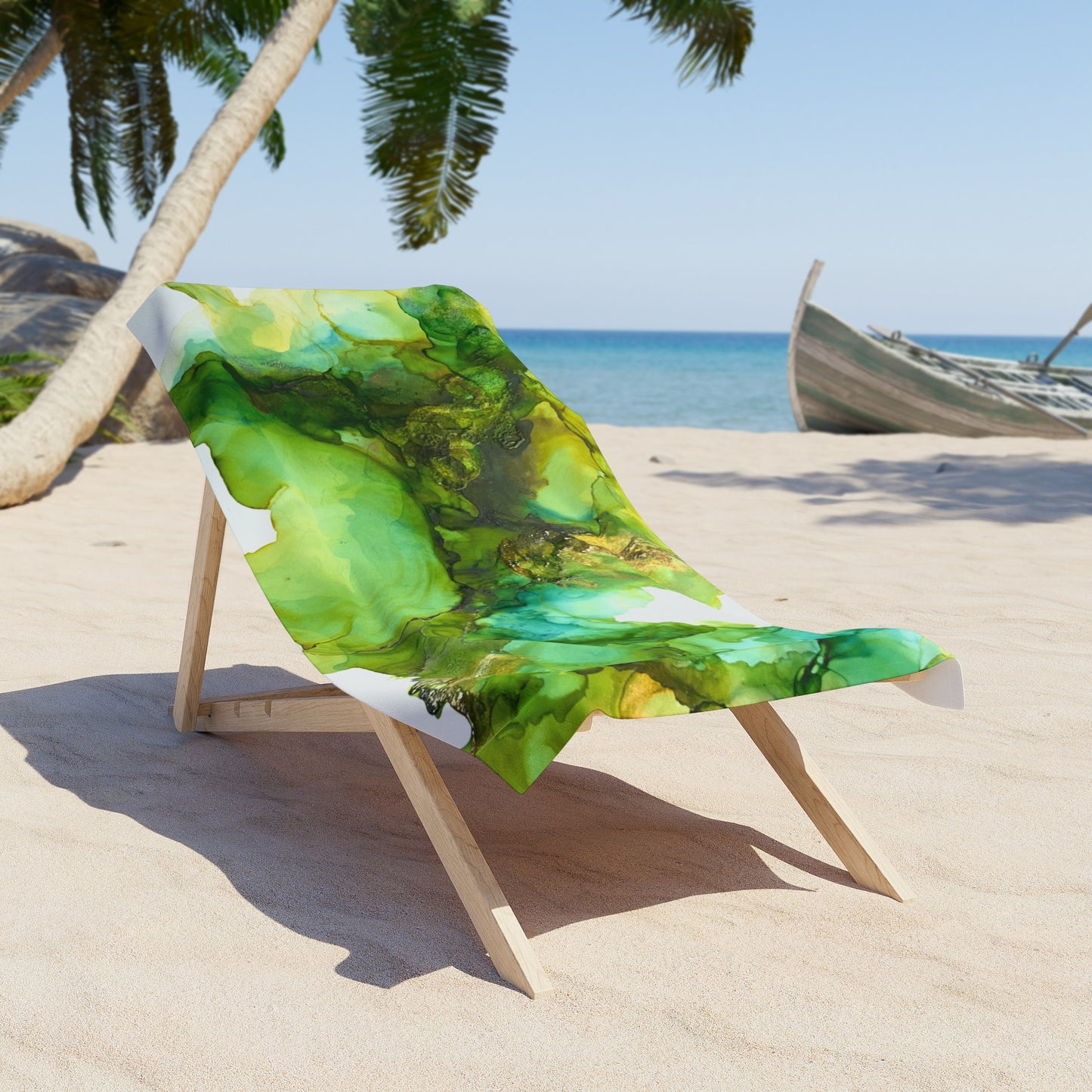 "Green Marble" Beach Towel — Abstract Alcohol Ink Print for Summer, Pool & Travel
